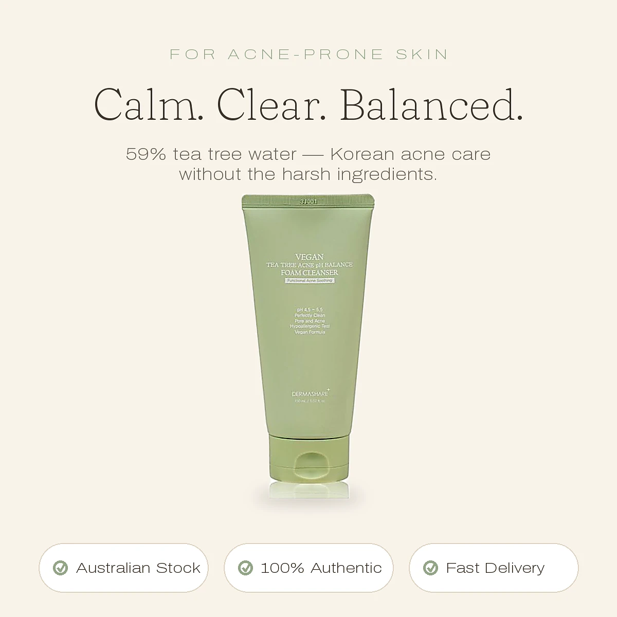 (DERMASHARE) Vegan Tea Tree Acne pH Balance Foam Cleanser 150ml