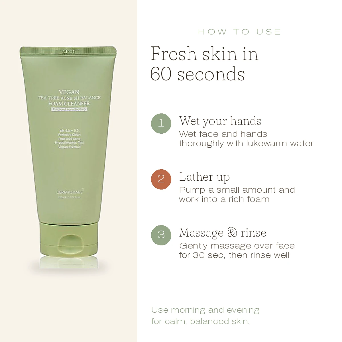 (DERMASHARE) Vegan Tea Tree Acne pH Balance Foam Cleanser 150ml