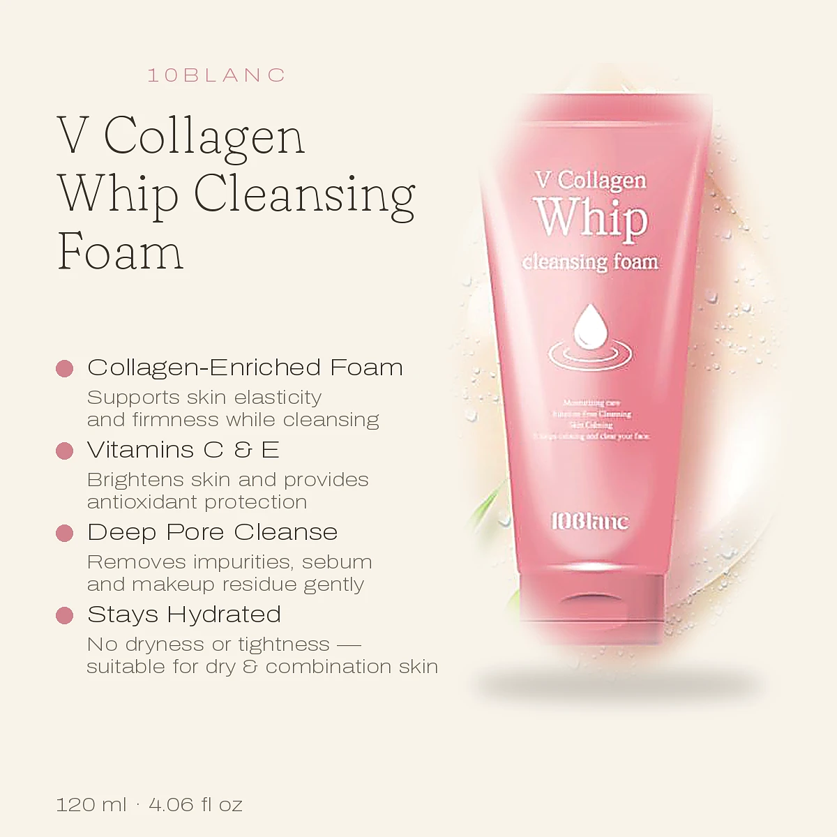 (10BLANC) V Collagen Whip Cleansing Foam 120ml