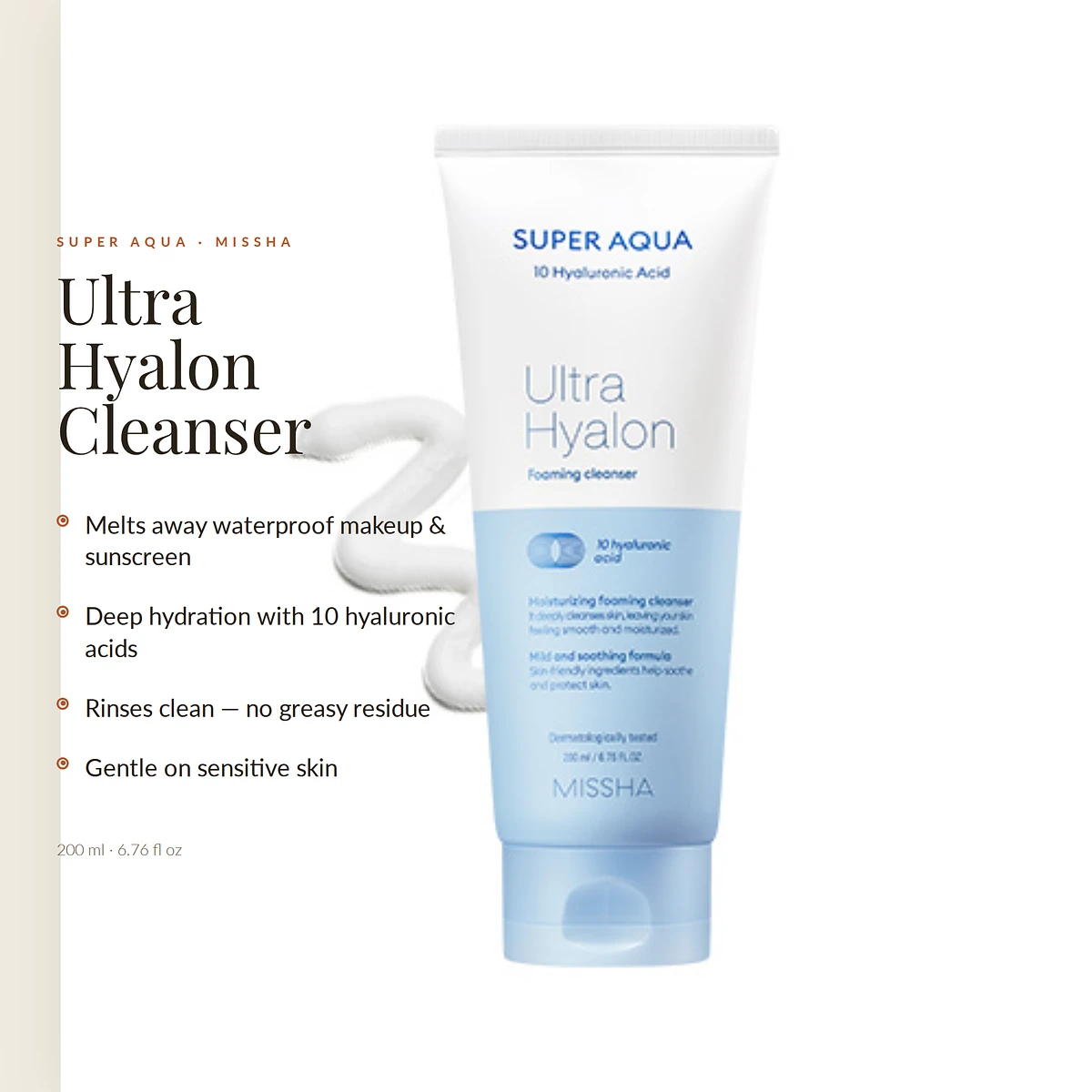 (MISSHA) Super Aqua Ultra Hyalon Foaming Cleanser 200ml
