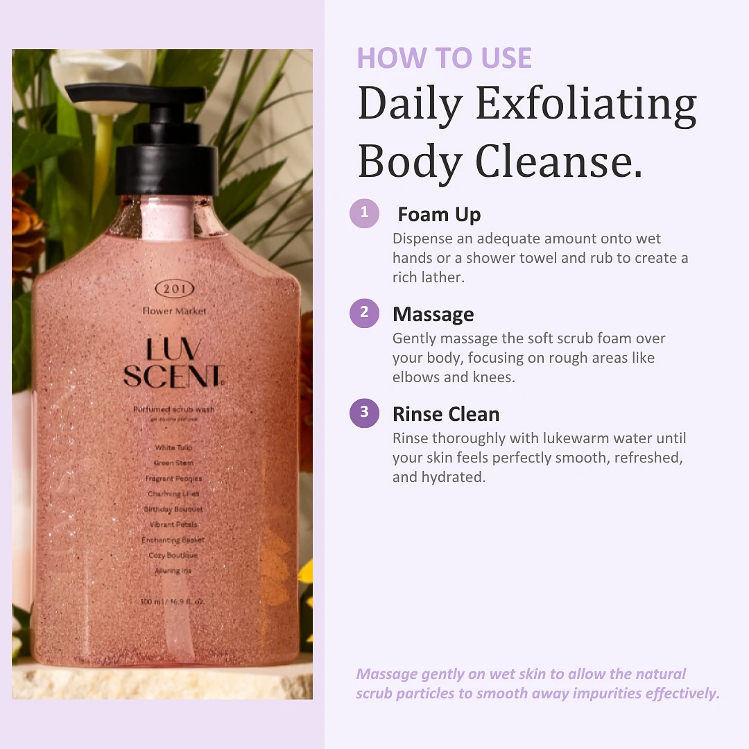 (LUVSCENT) Flower Market White Tulip Scrub Body Wash 500ml
