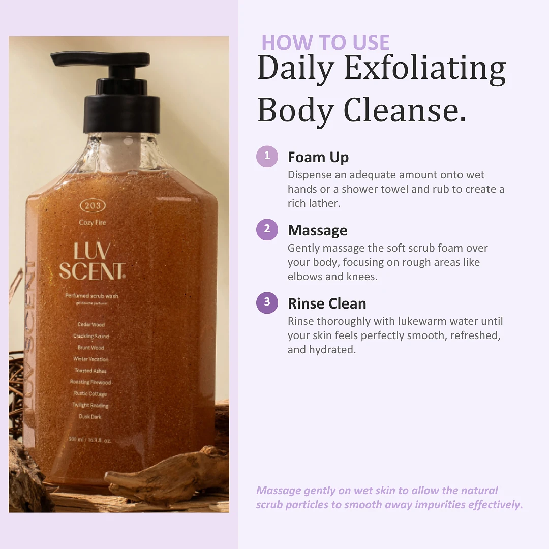 (LUVSCENT) Cozy Fire Cedarwood Scrub Body Wash 500ml