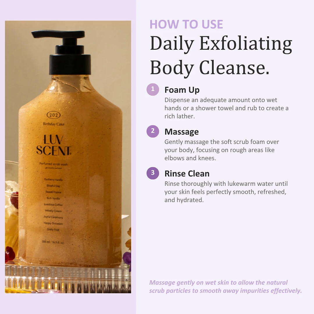  (LUVSCENT) Birthday Cake Raspberry Vanilla Scrub Body Wash 500ml