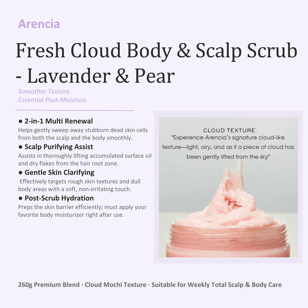 (Arencia) Fresh Cloud Body & Scalp Scrub - Lavender & Pear