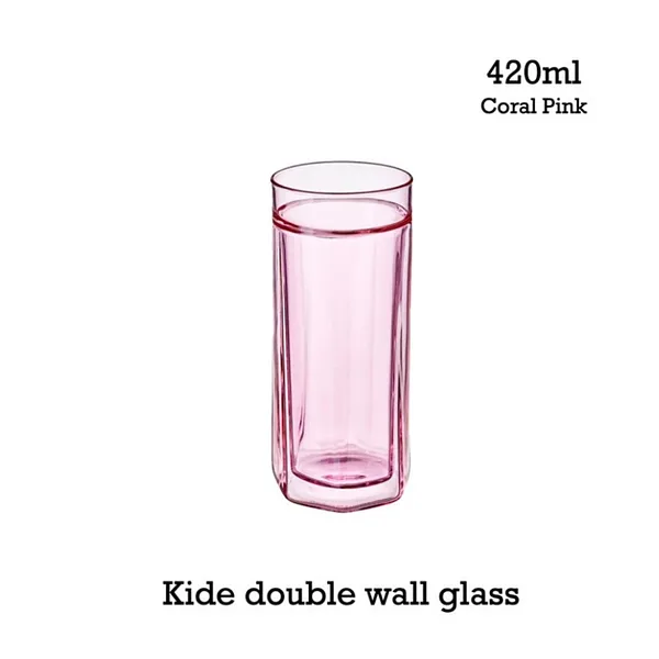 (Fiirn-Kide) Double Wall Glass 420ml - Coral Pink