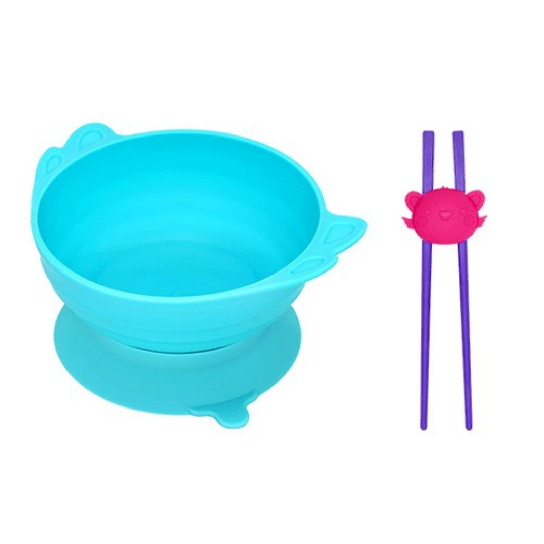 (Uinlui) Suction Angel Bowl Set (EQ chopsticks) -Aqua Blue