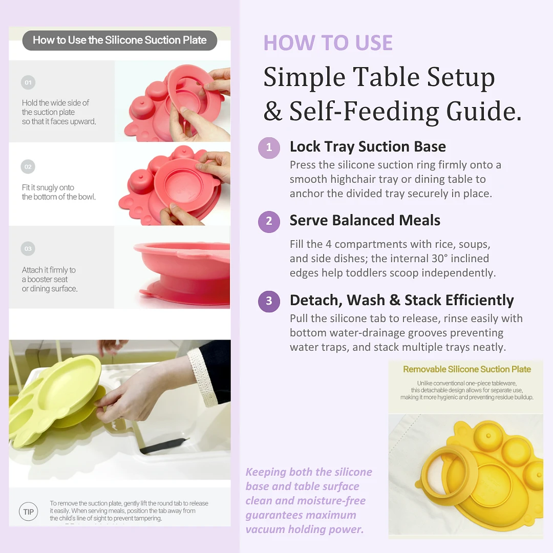 (Uinlui) Suction Angel Tray Set (Berry Pink)