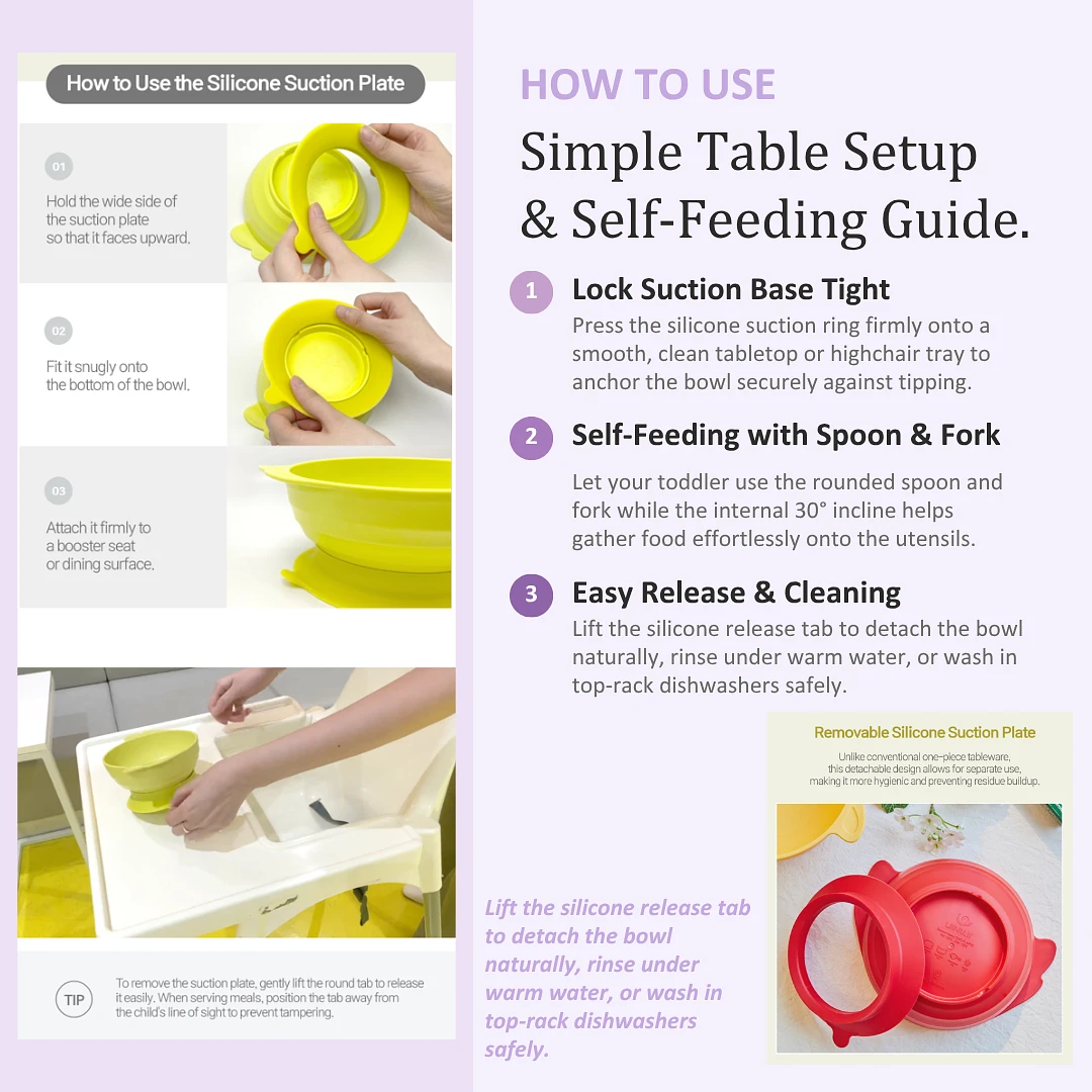 (Uinlui) Suction Angel Bowl Set (Kids spoon & fork set) - Banana Yellow