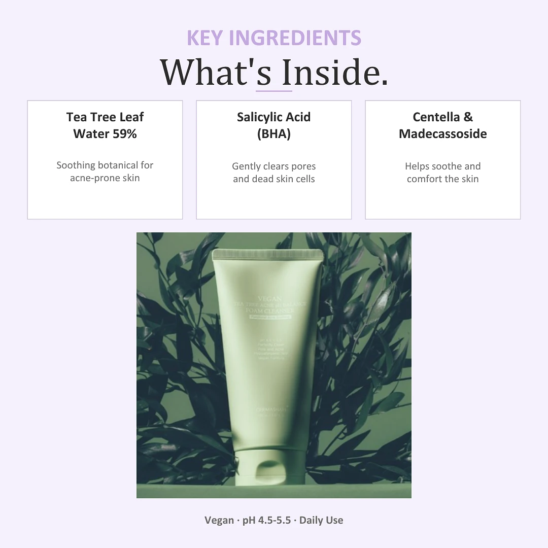 (DERMASHARE) Vegan Tea Tree Acne pH Balance Foam Cleanser 150ml