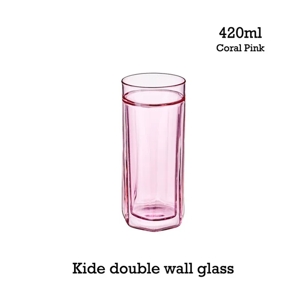 Fiirn-Kide Double Wall Glass 420ml - Coral Pink