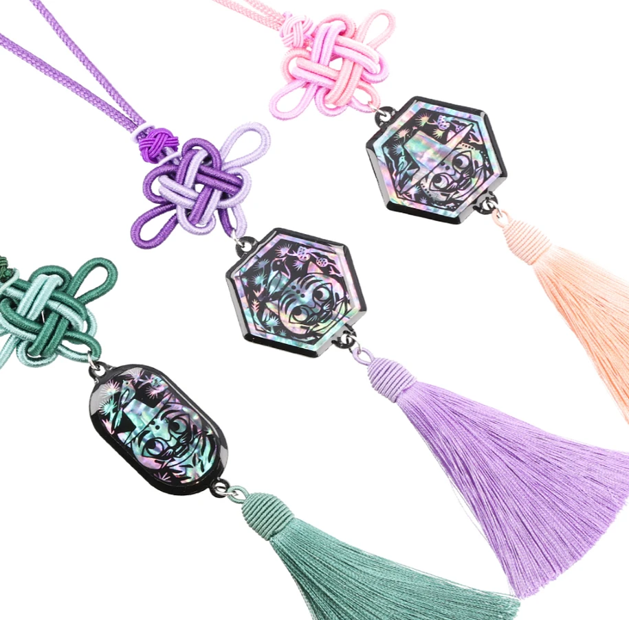 (Heemuse) Traditional Korean Norigae - Tiger & Magpie Mother-of-Pearl Keyrings (Purple)