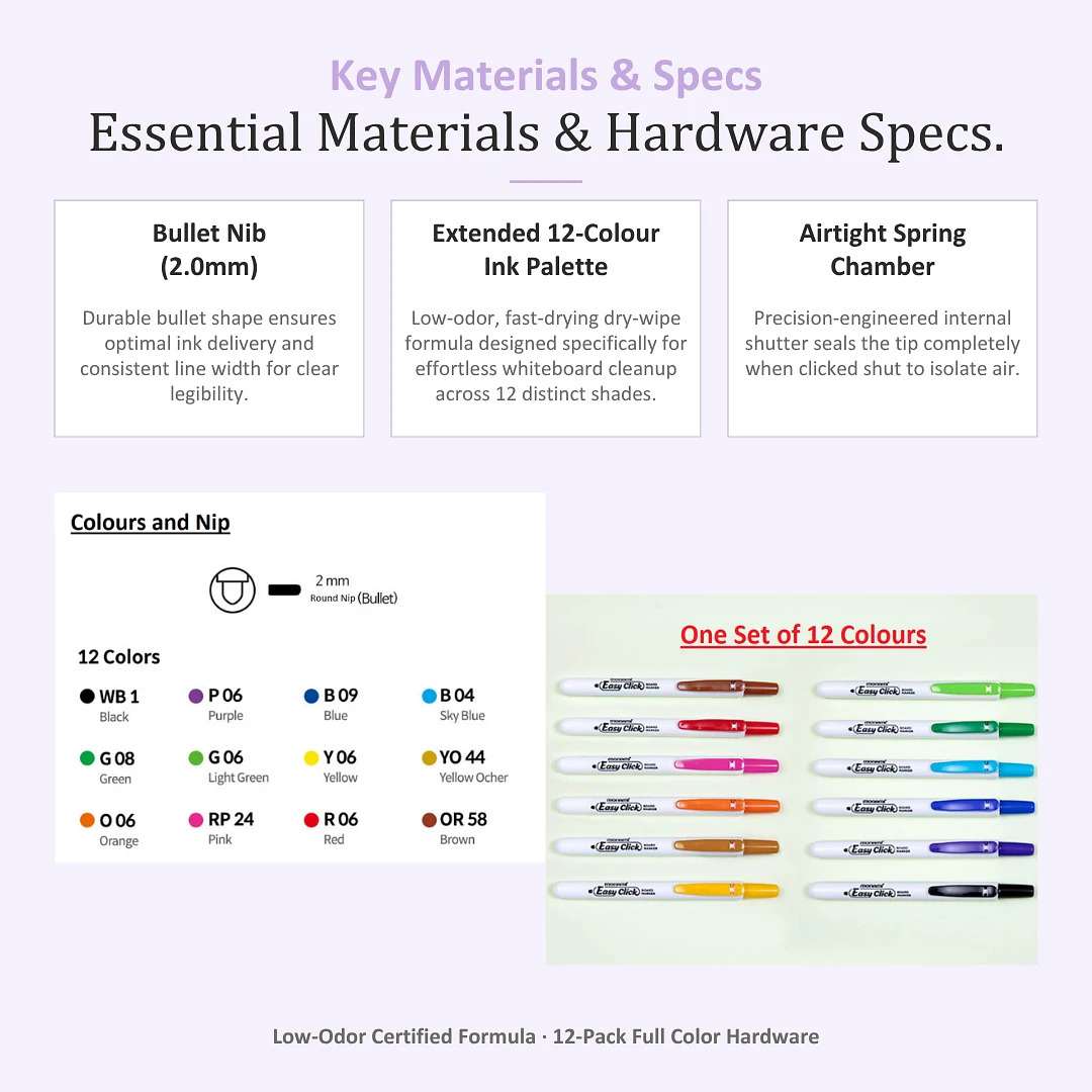(Monami) EasyClick Board Marker Set -12 Colours