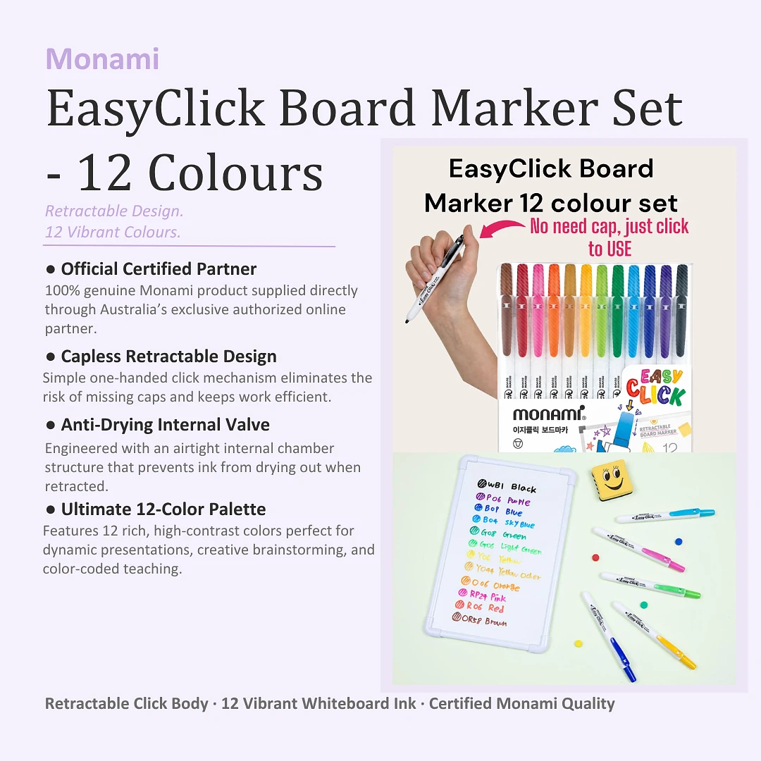 (Monami) EasyClick Board Marker Set -12 Colours