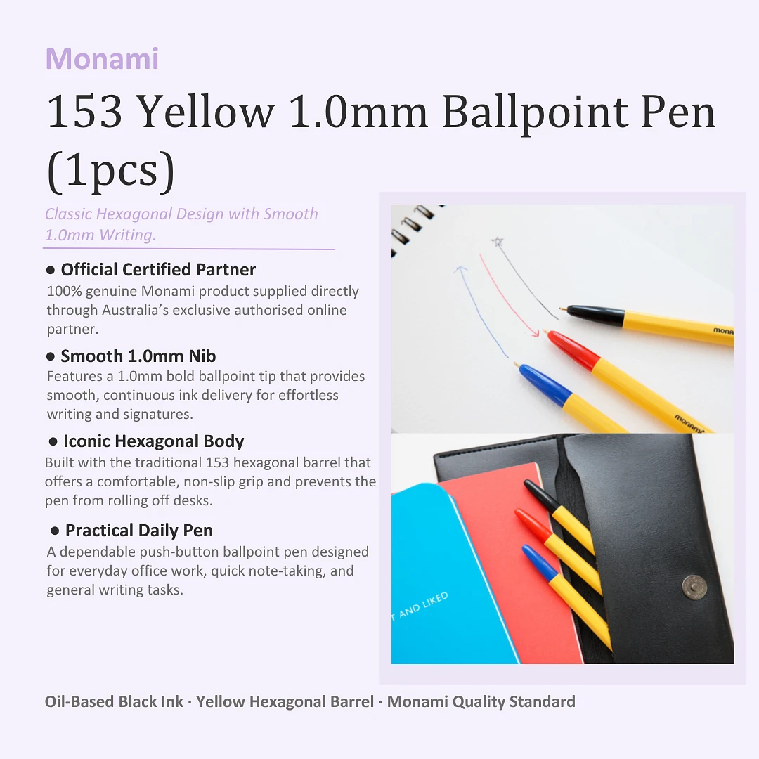 (Monami) 153 Yellow 1.0mm pen – 1pc