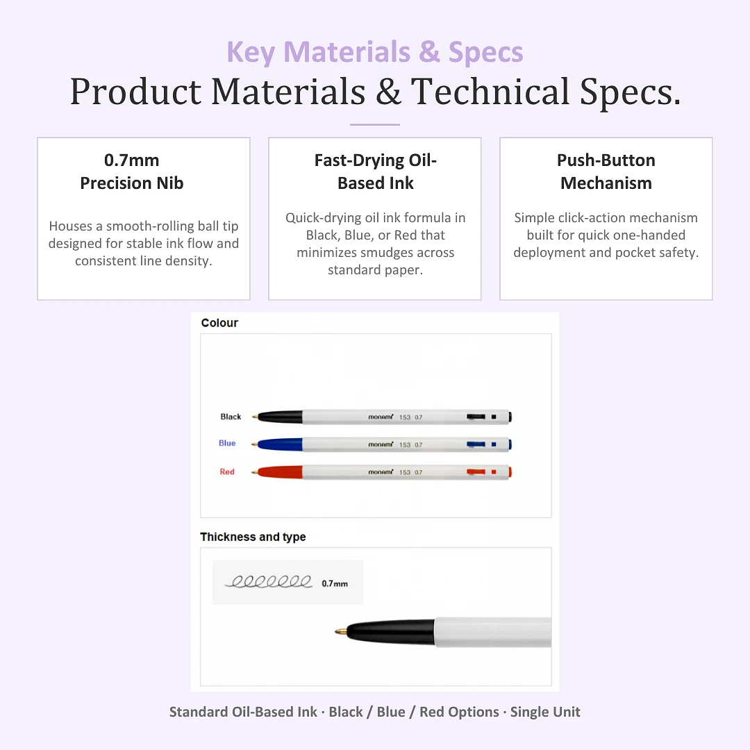 (Monami) 153 Basic 0.7mm pen – 1pc