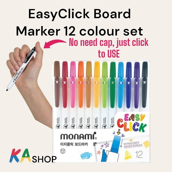 Monami EasyClick Board Marker Set -12 Colours