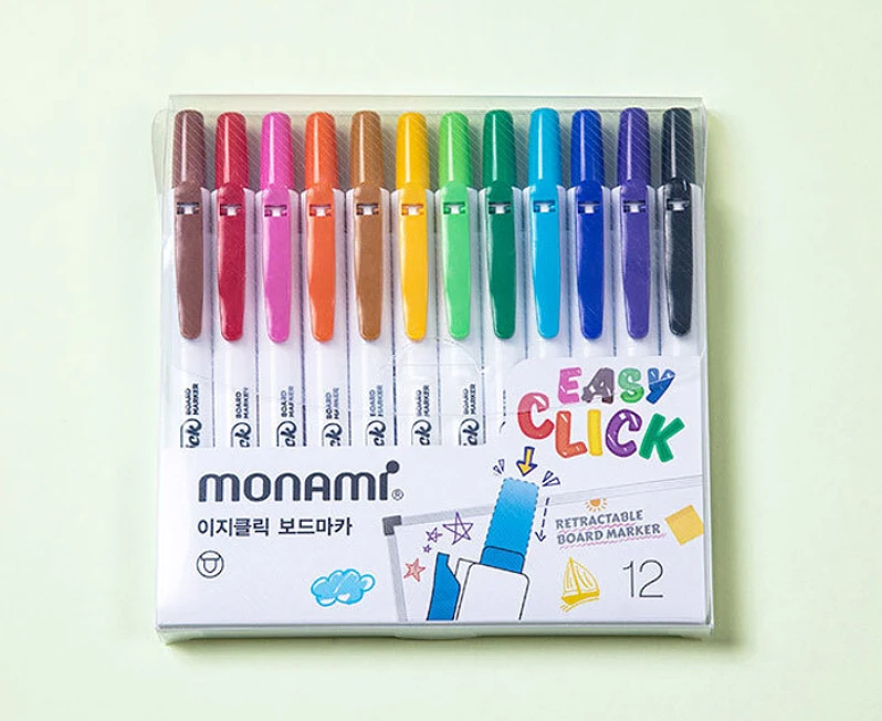 Monami EasyClick Board Marker Set -12 Colours