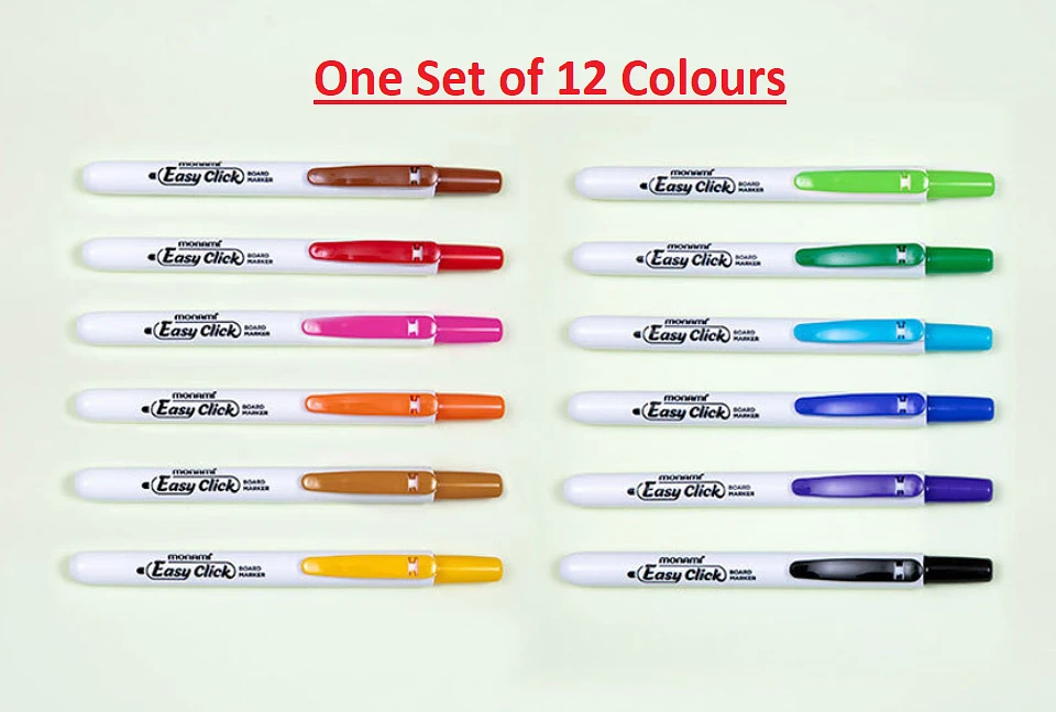 Monami EasyClick Board Marker Set -12 Colours