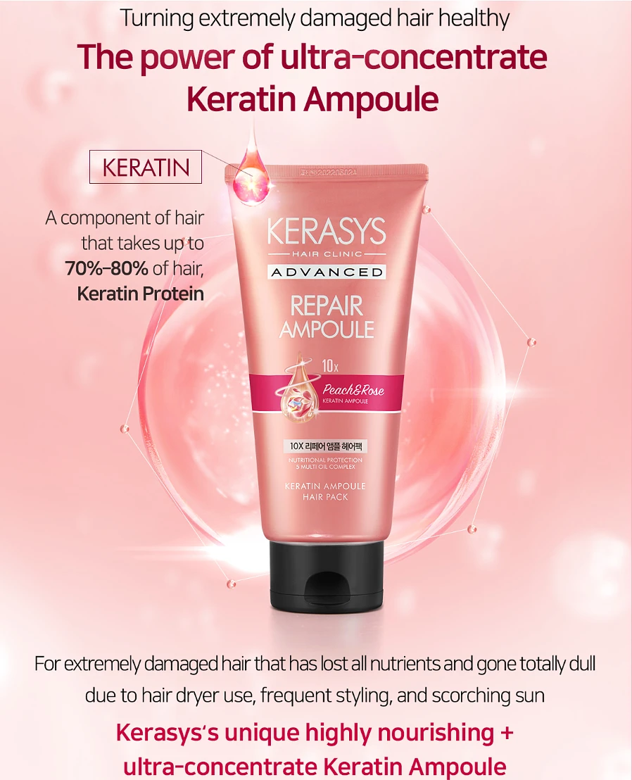 Kerasys Advanced 10X Repair Ampoule Hair Pack 300ml - Peach & Rose